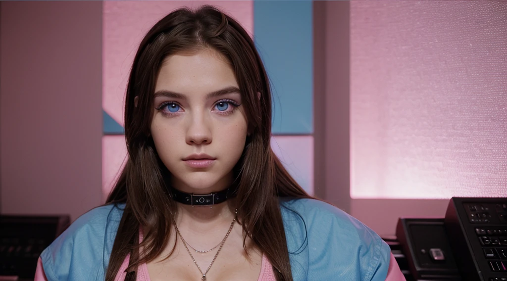 y2k girl aesthetic blue eye brown hair pink tips cover of musical disoc