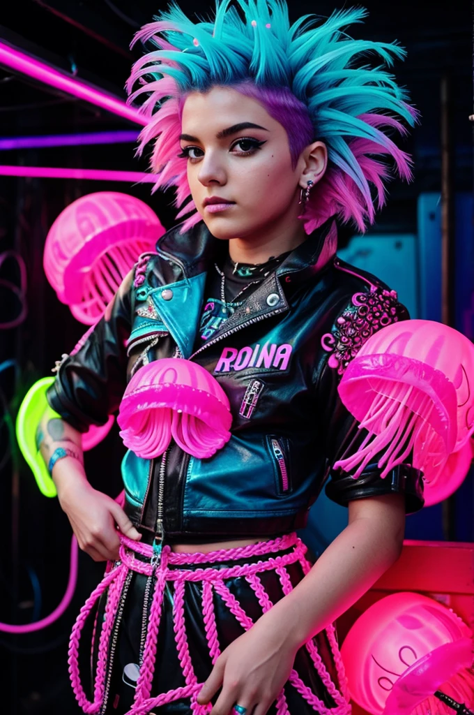 Neon jellyfish with punk hair 