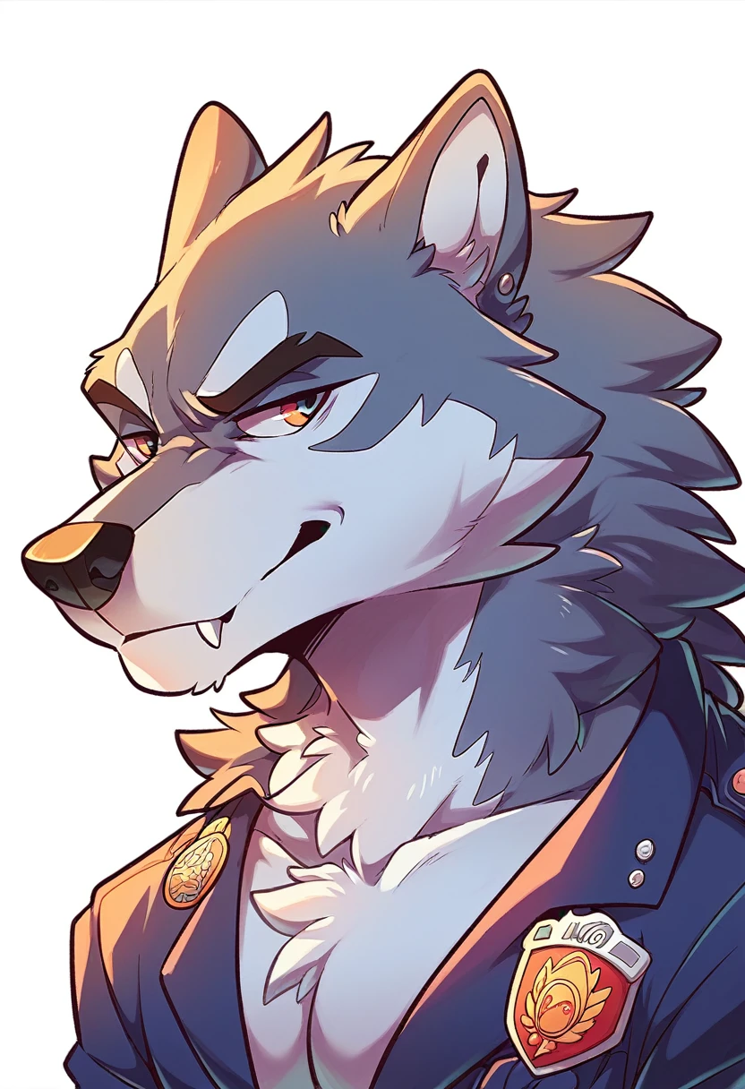 Furry, half body, wolf, badge, 