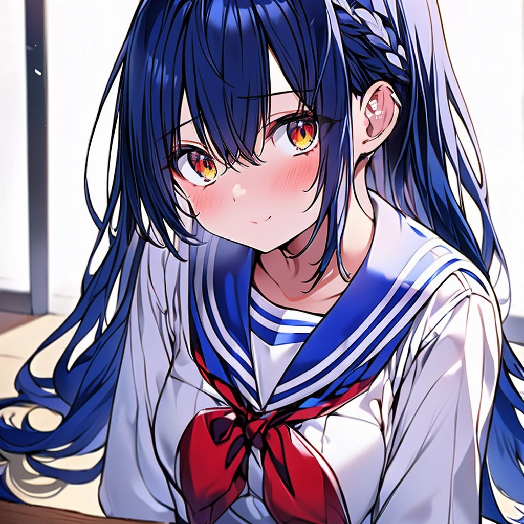 masutepiece++, Best Quality++, ultra-definition++, ultra-definition++, rey tracing, 4K or more++, 8K or more++, Slight details, (Background Focus )++,Young woman with golden laurel wreath, (((Ultramarine hair))), (((White dip dyed hair))), (((red streaked hair))),sailor,Sailor collar,White shirt, skirt by the,anchor,