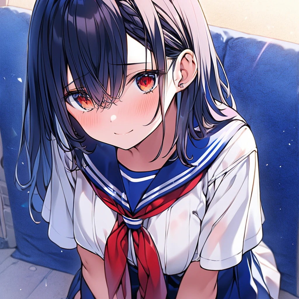 masutepiece++, Best Quality++, ultra-definition++, ultra-definition++, rey tracing, 4K or more++, 8K or more++, Slight details, (Background Focus )++,Young woman with golden laurel wreath, (((Ultramarine hair))), (((White dip dyed hair))), (((red streaked hair))),sailor,Sailor collar,White shirt, skirt by the,anchor,