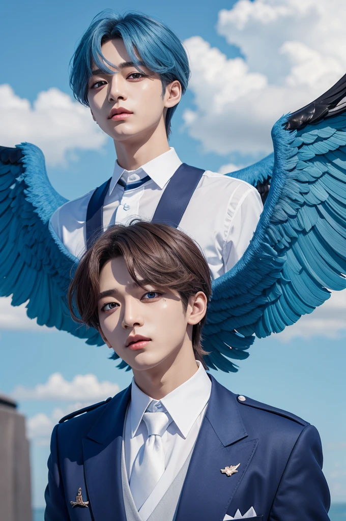 Make Kim Taehyung with big sky blue wings