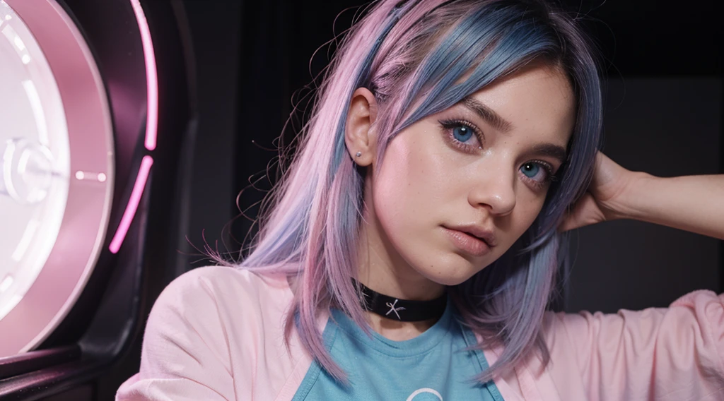 y2k girl aesthetic blue eye hair pink tips