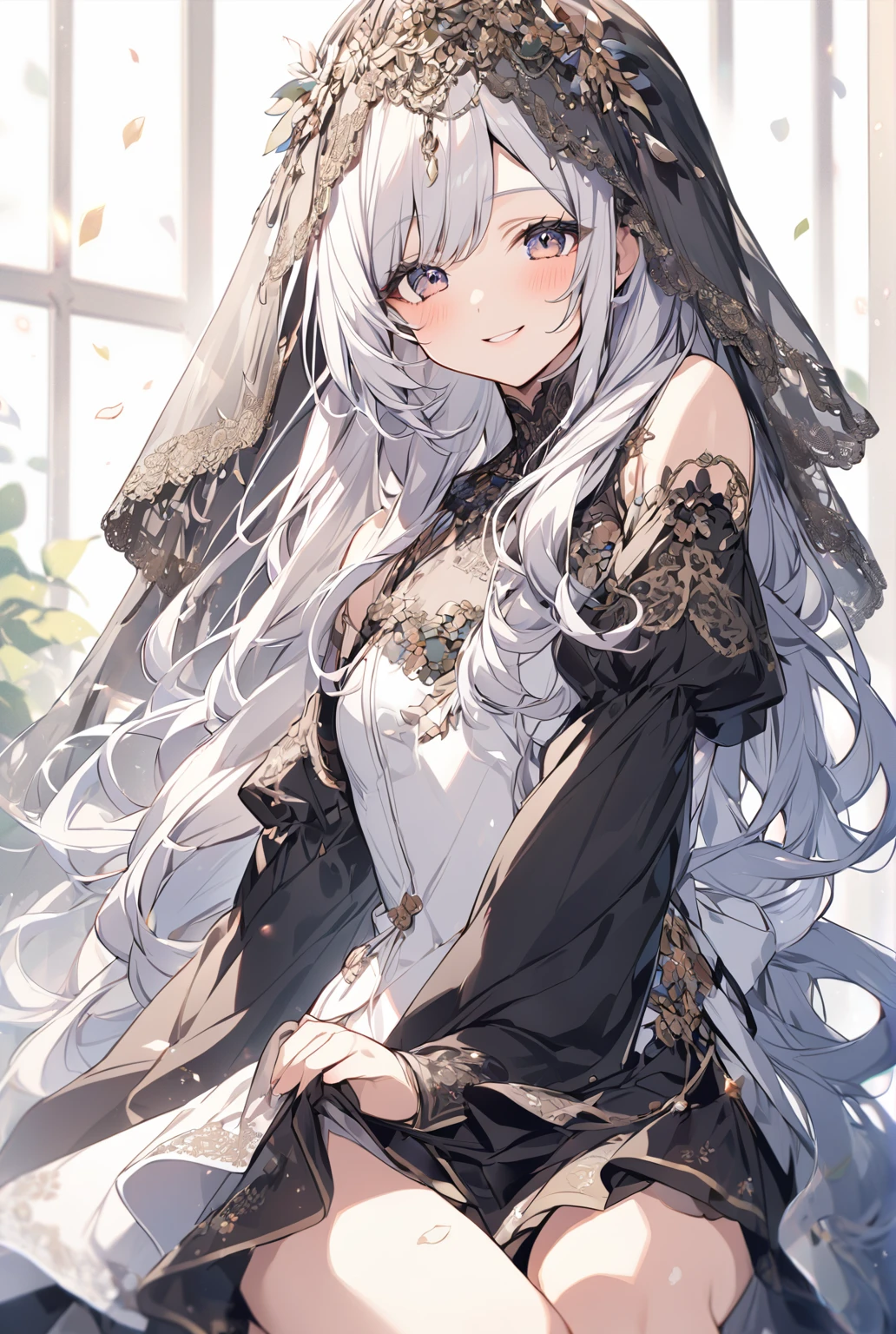 Wearing a veil,Cute woman with a smile,Long Hair