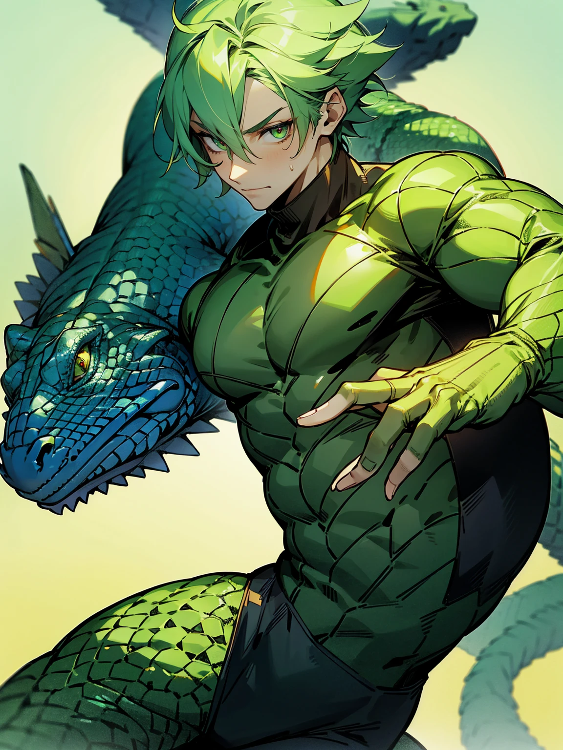 1male, lizard man, sweater, green skin, lizard tail