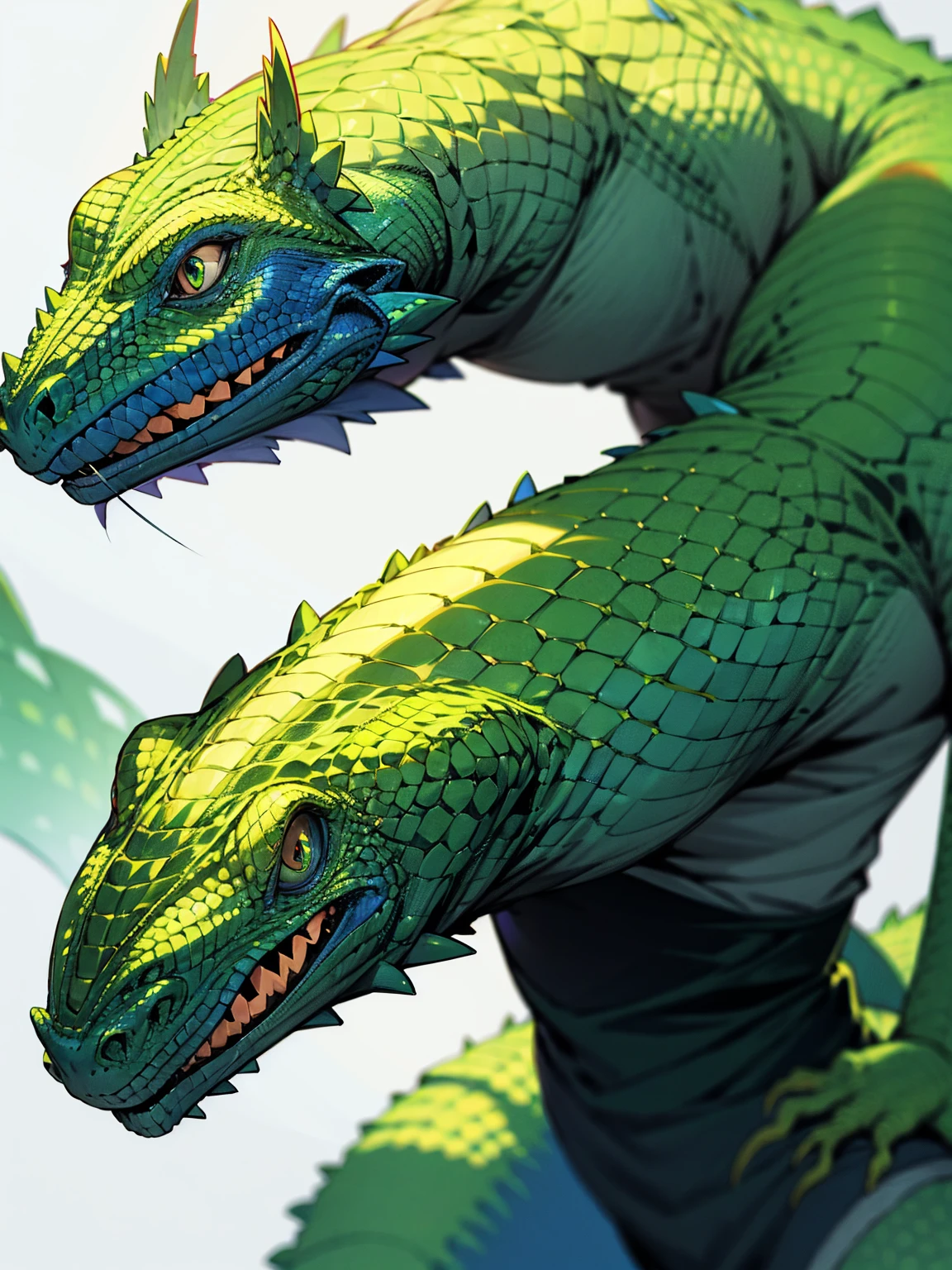 1male, lizard man, sweater, green skin, lizard tail