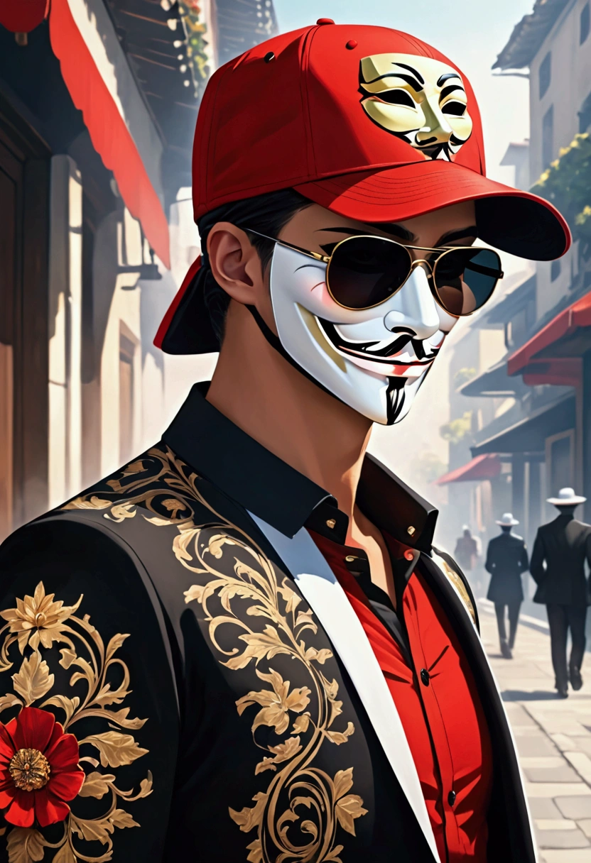 sharp man with mask and sunglasses, hq 4k phone wallpaper, anonymous mask, anonymous, hacker, in a cap, in blouse and cap