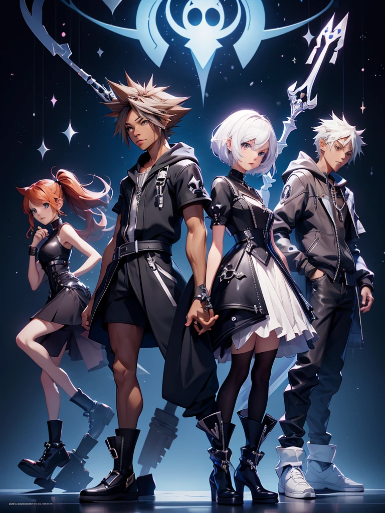 1 Black man, kingdom Hearts style , dress of organisation 13, long sweet a capuche, with keyblade