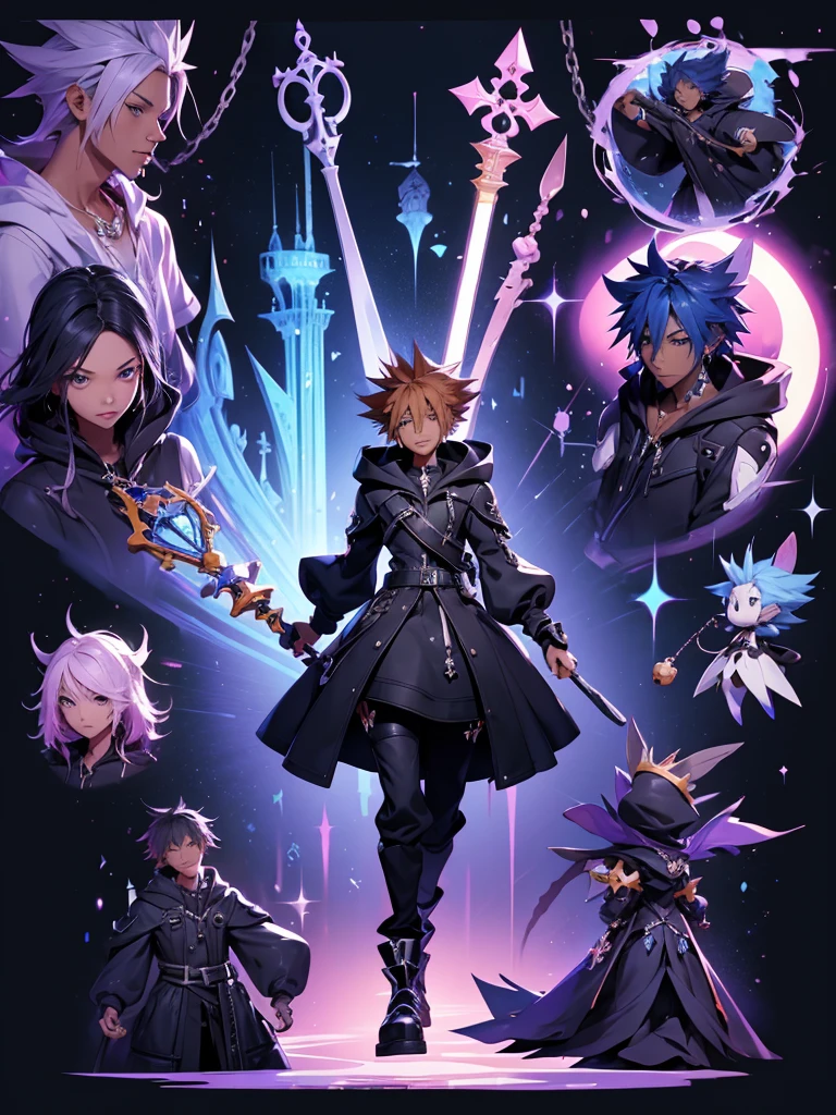 1 Black man, kingdom Hearts style , dress of organisation 13, long sweet a capuche, with keyblade