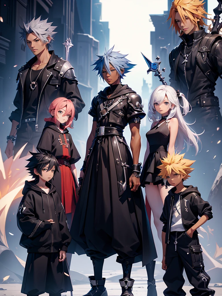 1 Black man, kingdom Hearts style , dress of organisation 13, long sweet a capuche, with keyblade