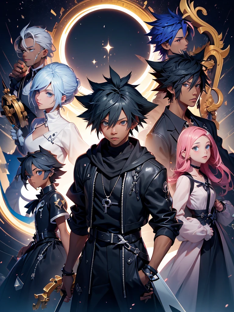 1 Black man, kingdom Hearts style , dress of organisation 13, long sweet a capuche, with keyblade