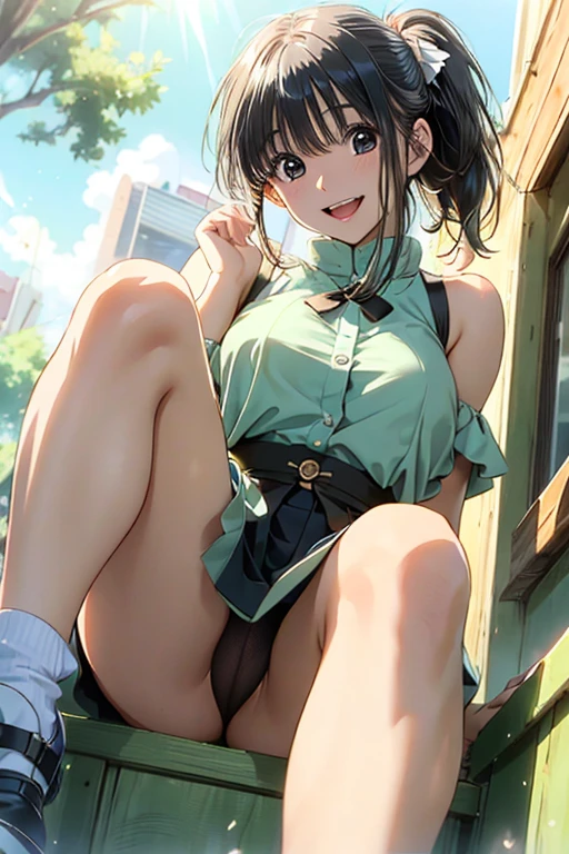 (((Fully naked body)))、(((Large Open legs)))、{{{{Arched waist)))、(Skin blemishes:1.2), (Skin Dentition), black eye, 1woman, , (((woman))), solo, Realistic, Best image quality, Photorealistic, masterpiece, 8k, High resolution, solo, Highly detailed face, (Professional Lighting、Bokeh Depth of Field), (Dynamic Pose:1.2), (((View from diagonally below))), , Fashionable and trendy atmosphere, Japanese, Street, ((Daytime)), null, ((Look at the viewers:1)), (looking at the camera)、(Portrait:0.6)、、Gorgeous、Roadside Esbian maintains the original facial proportions and body shape、(Large Breasts)、(ponytail)、of black hair、Floating Hair、魅惑的なLaughter、Floating Hair、Laughter、Open_mouth 、Eyelasheole under the eye:1)、