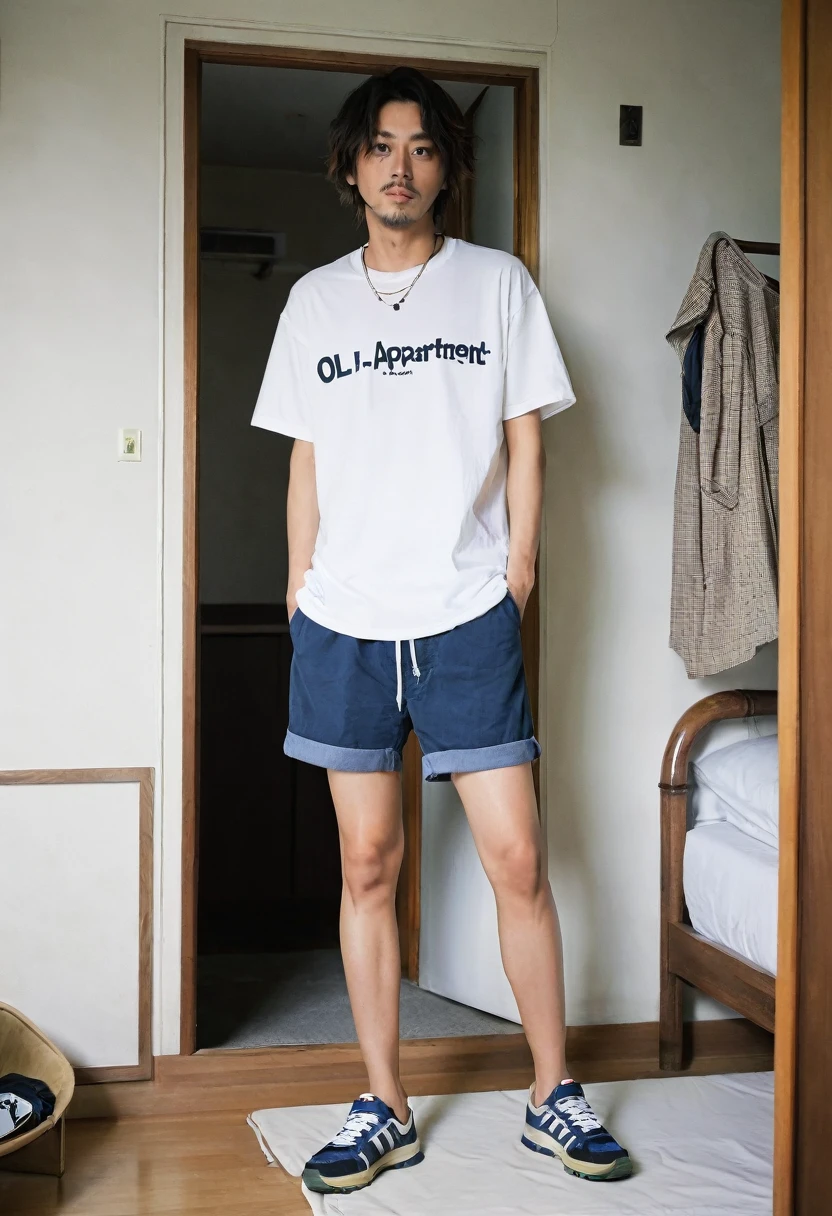 age 27、OL、Dirty apartment room、T-Shirts、shorts