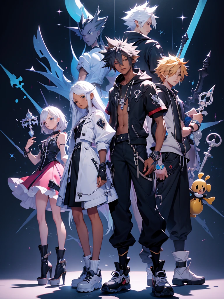 1 Black man, kingdom Hearts style, long sweet a capuche, with keyblade