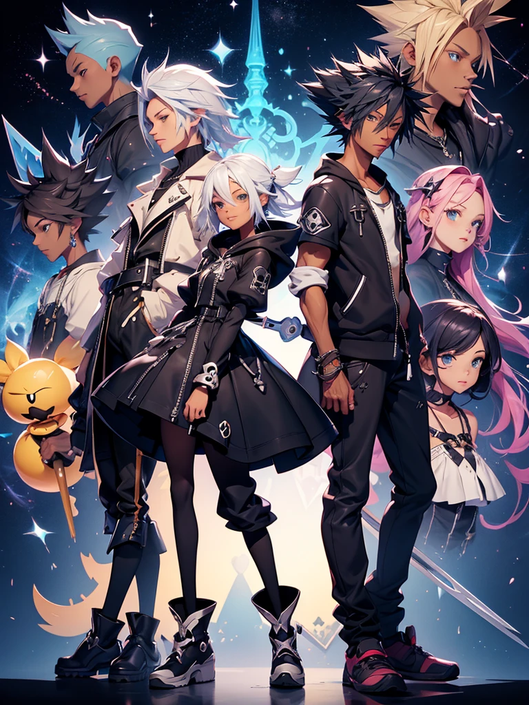 1 Black man, kingdom Hearts style, long sweet a capuche, with keyblade