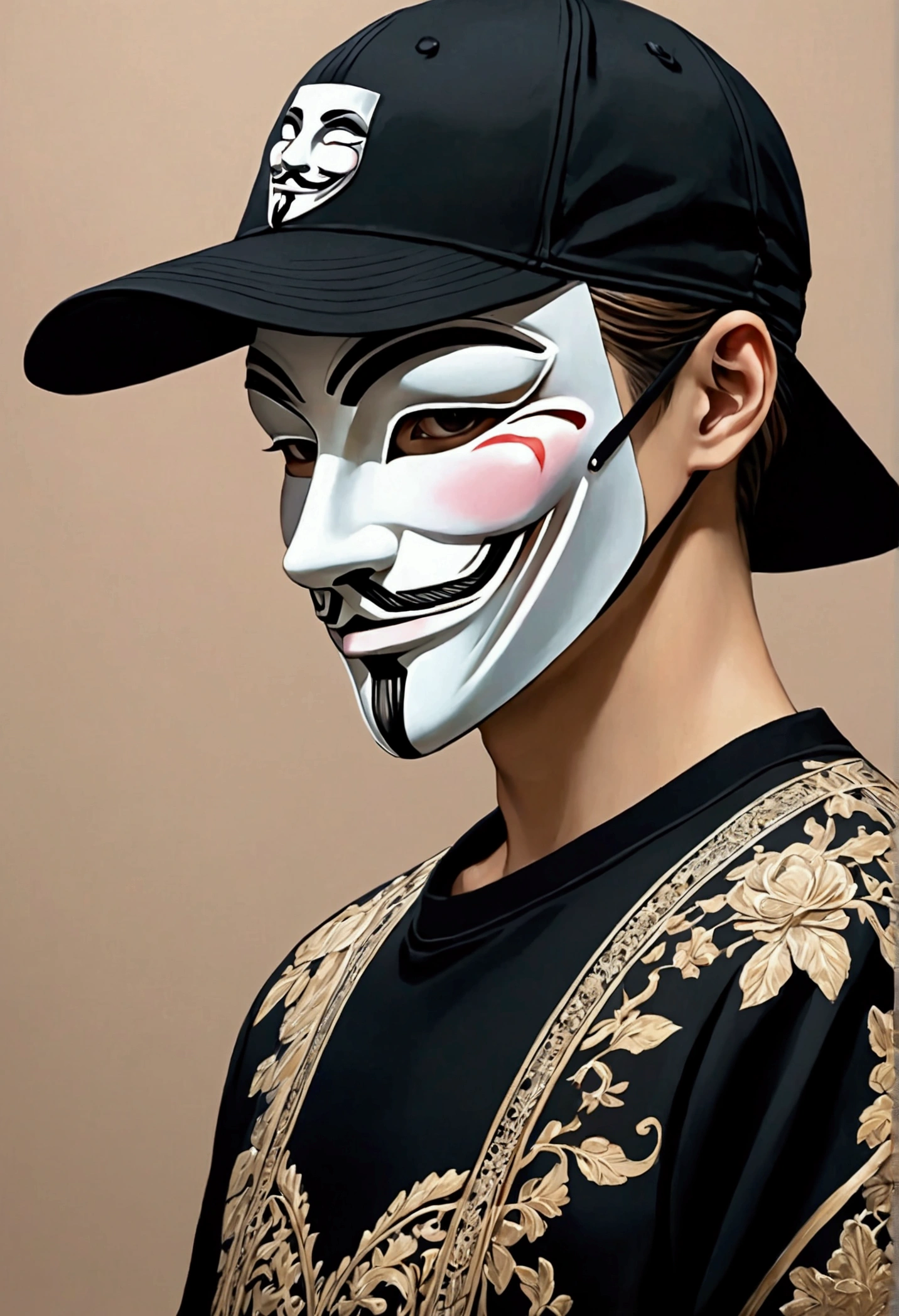 man in black blouse and cap, anonymous, anonymous mask, black blouse and cap, sweatshirt