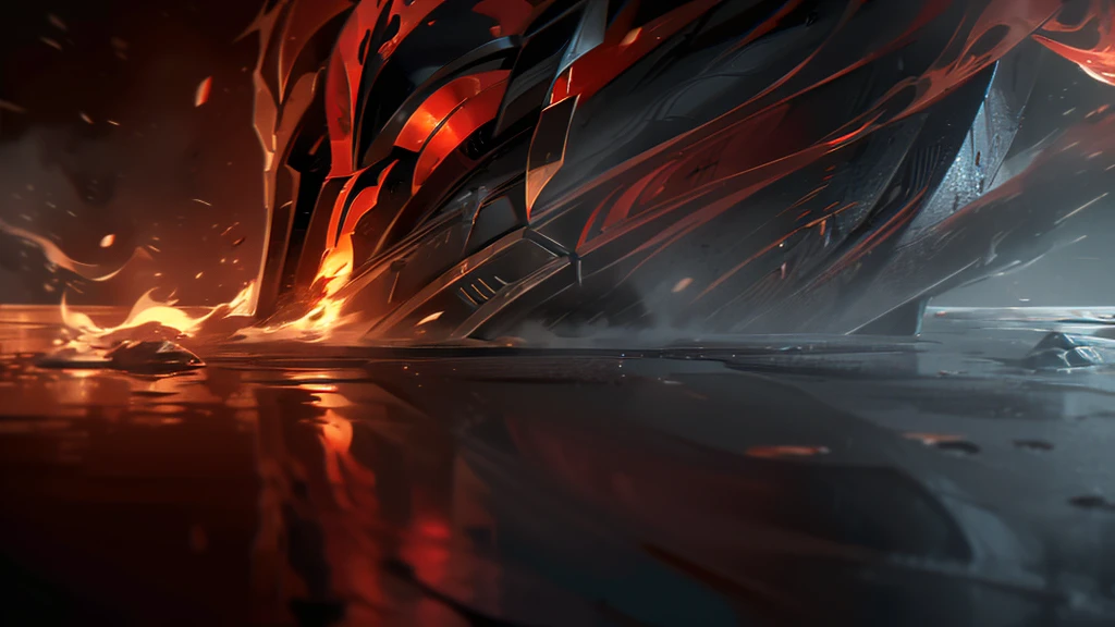 a close-up shot of a puddle of water reflecting a medieval war with fire, rpg style, 4k cinematic flame trailer film, highly detailed, dramatic lighting, realistic medieval weapons and armor, intense battle scene, fiery explosions, glowing embers, moody color palette, volumetric fog, dynamic camera angles, cinematic composition