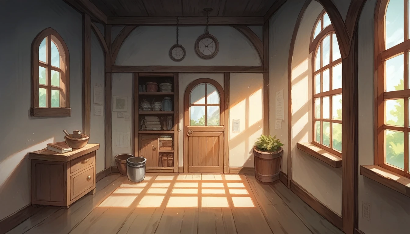 anime-style, inside a warm and non-modern house with an old CRT tv and old sofas, all the stuffs are old but clean, it's day time and a god ray is coming inside the house through window.