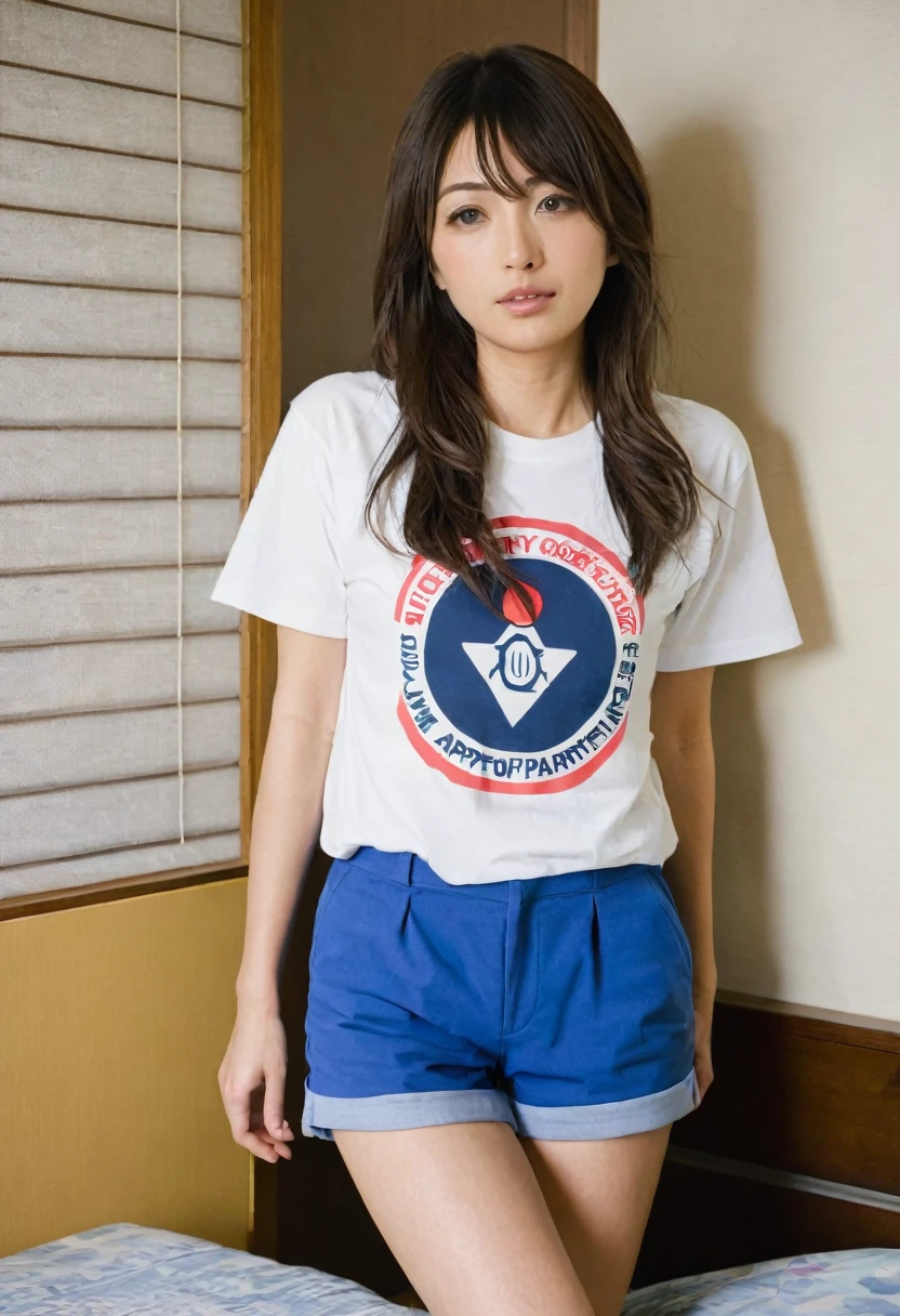 age 27、Japanese women　OL、Dirty apartment room、T-shirts、shorts