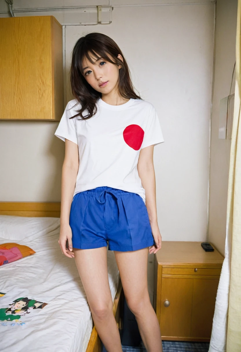 age 27、Japanese women OL、Dirty apartment room、T-shirts、shorts