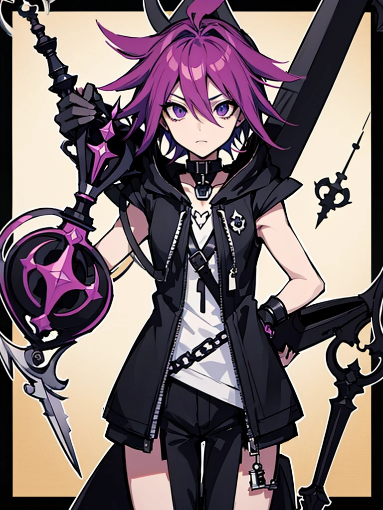 1 Black man, kingdom Hearts style, long sweet a capuche, with keyblade