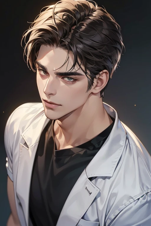 (Best quality,4K,8K,a high resolution,masterpiece:1.2),ultra detailed,(realistic,photorealistic,photo-realistic:1.37),39 year old man,Beautiful anime,portraits,strong,masculine,dark hair,Sharp jawline,Mesmerizing eyes,Perfectly styled hair,confident expression smile in love,bright colors,dynamic lighting,Brown eyes,(Black T-shirt),(dark skin),((mature man, man 40 years old)), (square jaw)