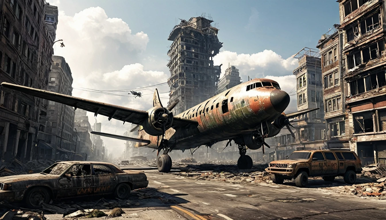 post apocalyptic city plane