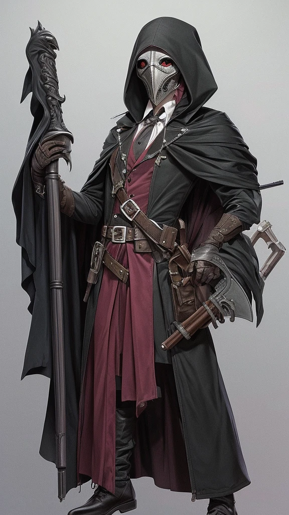 elf, dressed as a plague doctor aiming his rifle 