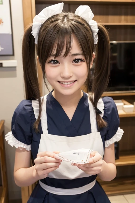masterpiece, Highest quality, One girl, beautiful, Are you okay, delicate, Hand over a handkerchief,Twin tails,smile,front,Maid,Akihabara,garden