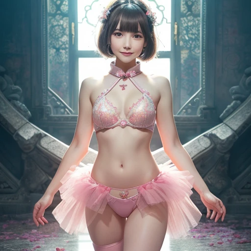 masterpiece, Highest quality, Highly detailed CG Unity 8k wallpaper, (Full body closeup shot of a beautiful girl), Elegant and lively very short hair, (Taylor Swift), (chest,belly button,Thighs), (pink cyan)Sheer dress(Sparkly tutu, cheongsam collar, No pants, Genitals are visible,Made of slime), (Spread your legs), (blush), Oilskin, (Captivating smile), (Wonderland), Pretty face, Key Art, Awards, intricate detail realism hdr, Photorealism, Hyperrealism, Ultra-realistic, Dramatic Light, Strong Shadows, Nice views, Depth of written boundary