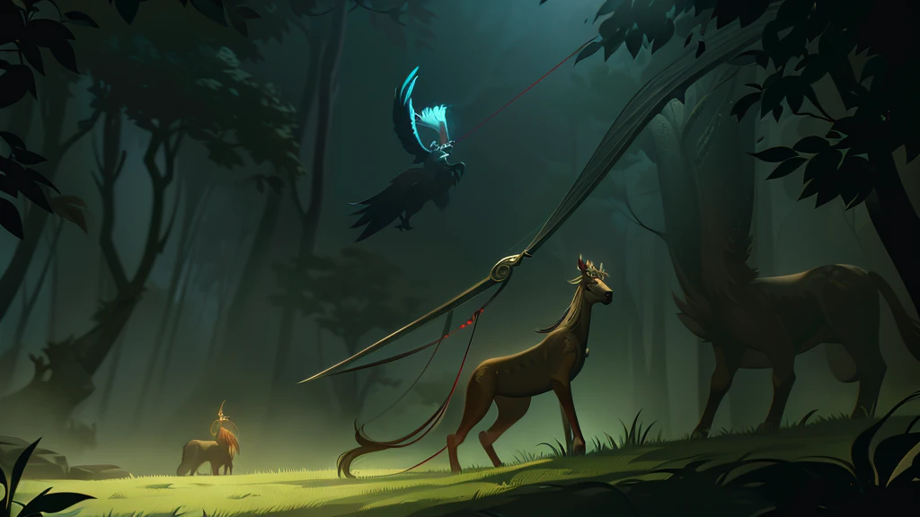 in a dense and gloomy forest, a mystical creature stands out. Will do, a stunning fusion of lion and eagle, similar to a griffin, stands majestically with its powerful wings half-open and sharp claws stuck into the ground. Its feathers shine golden in the moonlight, enquanto seus olhos, intensos e penetrantes, carefully monitor their surroundings.
Around the creature, a group of medieval adventurers approaches cautiously. Dressed in leather and metal armor, the warriors are armed with swords, Spears and bows. Their faces show determination and apprehension as they strategically surround the beast.. an archer, partially hidden behind a tree, pull the bowstring, looking carefully. A warrior, wielding a long sword, prepares to attack from the right, while another, with a robust shield, advance slowly to the left, ready to protect your companions.
The tension in the scene is palpable, with the air full of expectation and imminent danger. The leaves and branches beneath the adventurers' feet make a slight noise., warning the creature, that lets out a thunderous roar, revealing its sharp fangs. It's a moment of climax, where the encounter between nature's ferocity and human bravery is about to unfold in an epic battle.