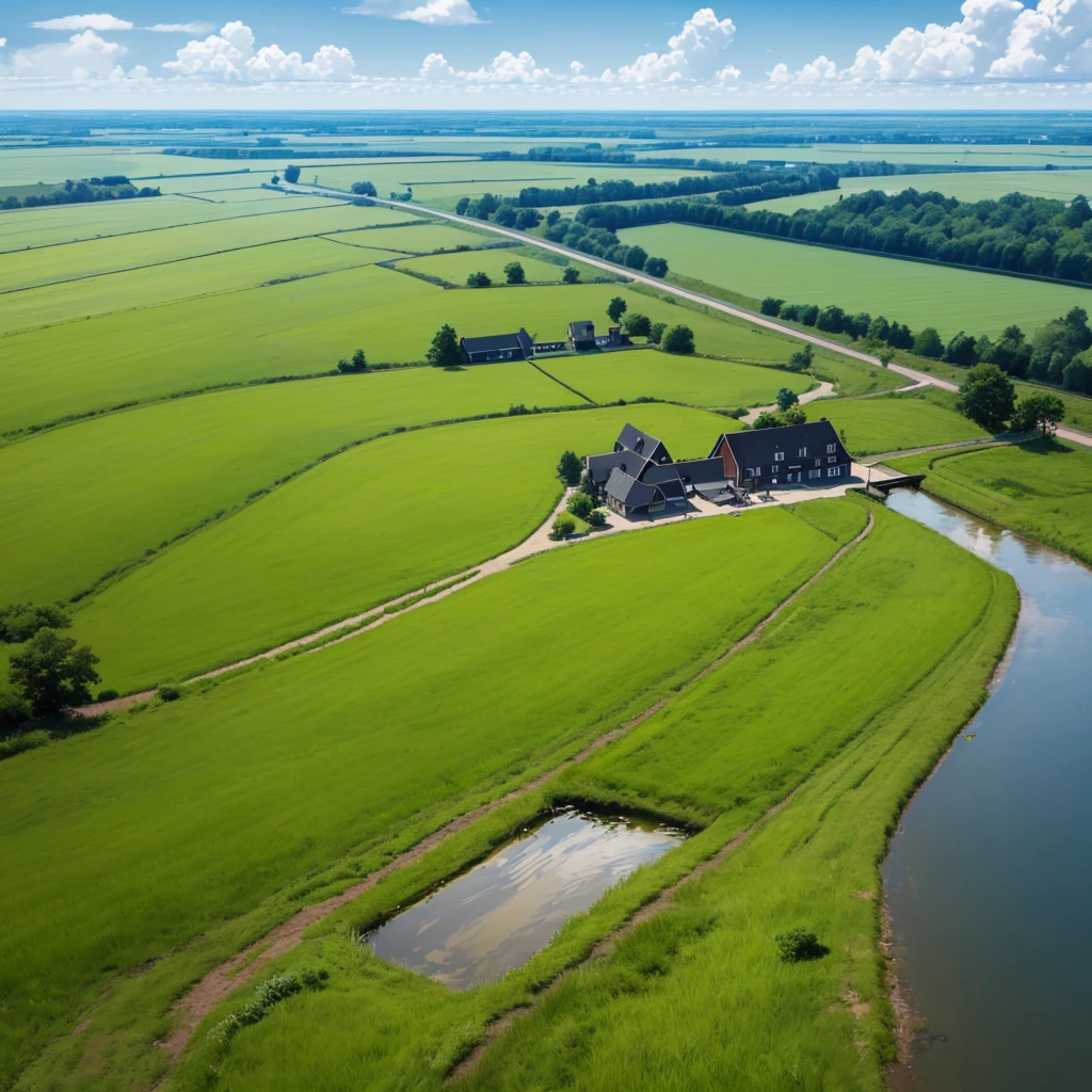 Dutch grass polder canal on farm