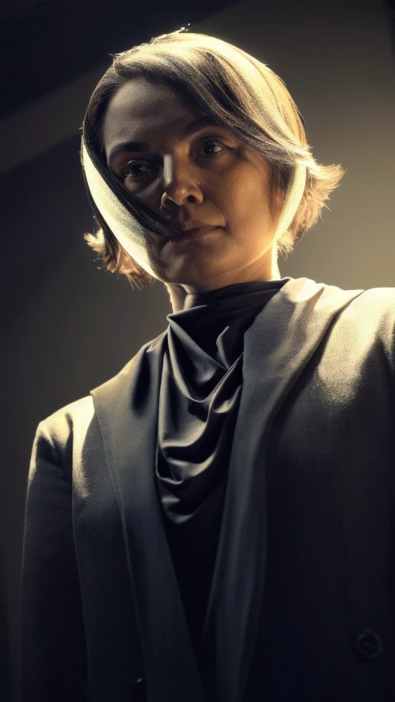 a girl standing in a field with a scarf, dark and brooding designer style, voluminous mass, photobash, serene faces, jagged edges, navy, natural beauty, close-up shot, (best quality,4k,8k,highres,masterpiece:1.2),ultra-detailed,(realistic,photorealistic,photo-realistic:1.37),HDR,UHD,studio lighting,ultra-fine painting,sharp focus,physically-based rendering,extreme detail description,professional,vivid colors,bokeh