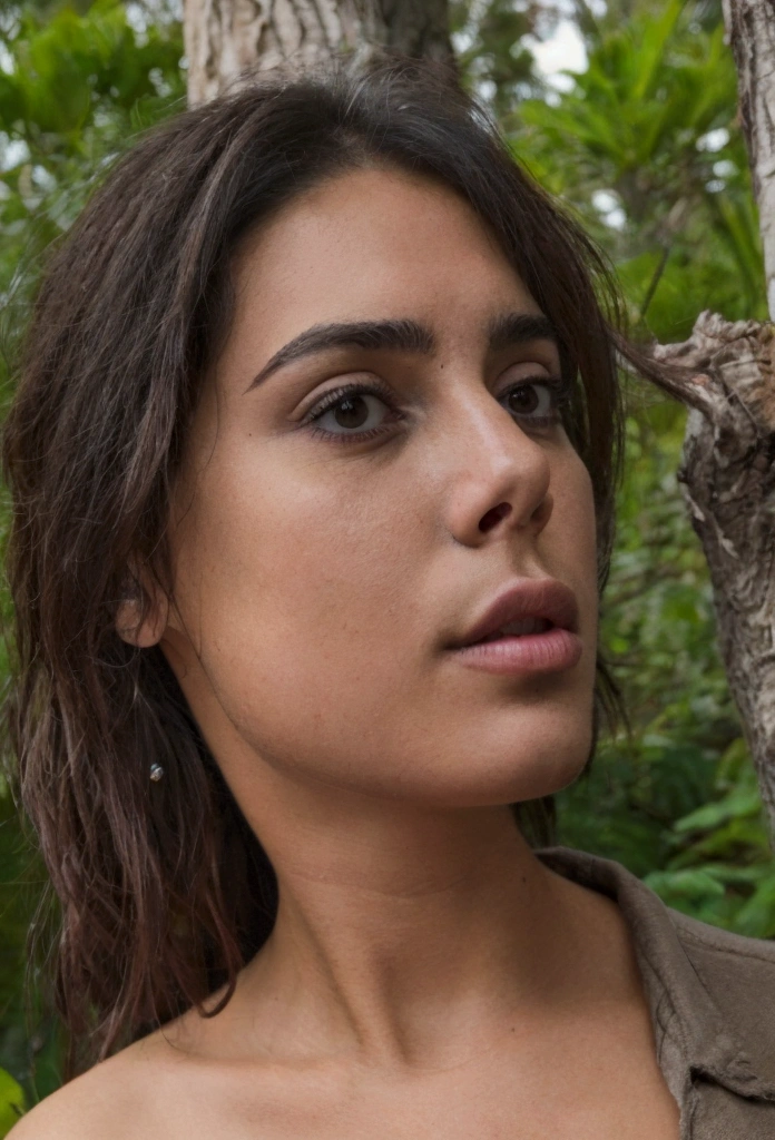 Fille latine hyper réaliste de 23 ans with des taches de rousseur, selfie d'humeur pour instagram, ultra definition, (Photorealistic: 1.4), 8k, first quality, detailed backgrounds, Delicate face, Maquillage naturel, Photo brute, iPhone, HDR, Flirter avec le spectateur, Tight clothing, fond naturel, tetas grandes, background trees, medic costume