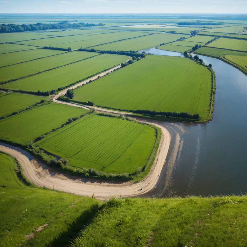 Dutch grass polder canal on farm