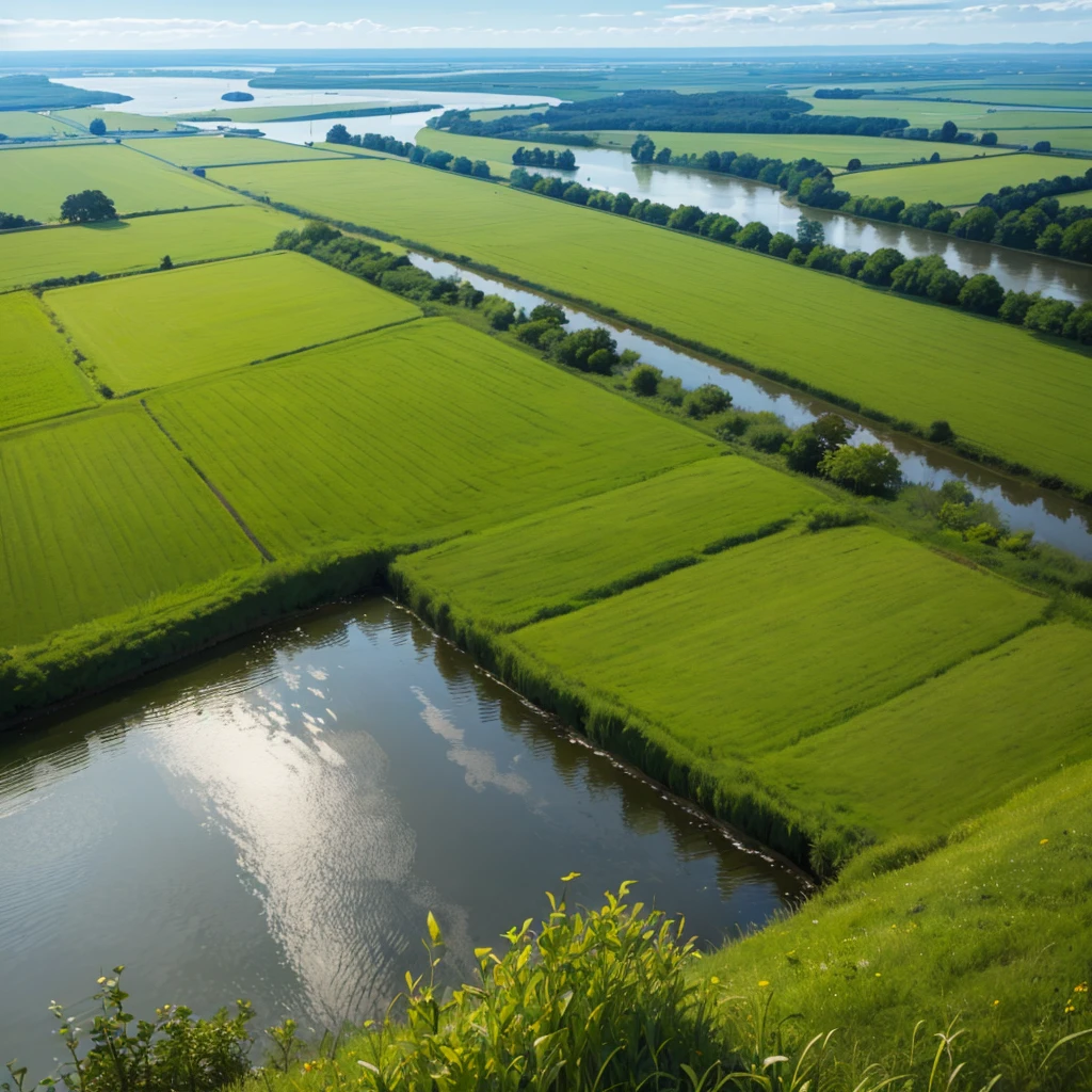 Dutch grass polder canal on farm