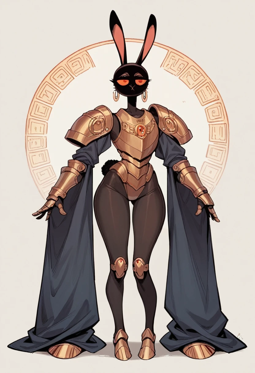 check_9,check_8_up,check_7_up,check_6_up,check_5_up,check_4_up source_obvious, full body, Tall slender girl, (Pale strong body:1.7), Amber Wizard, Robe with Arcane Glyphs, Mysterious glyphs cover the mantle, wide hips, broad shoulders, (Body, black tight armored clothing;:1.4), (bunny face:1.5) , (red expressive eyes), Earrings, source_anime,simple background, (blushing:0.5)
