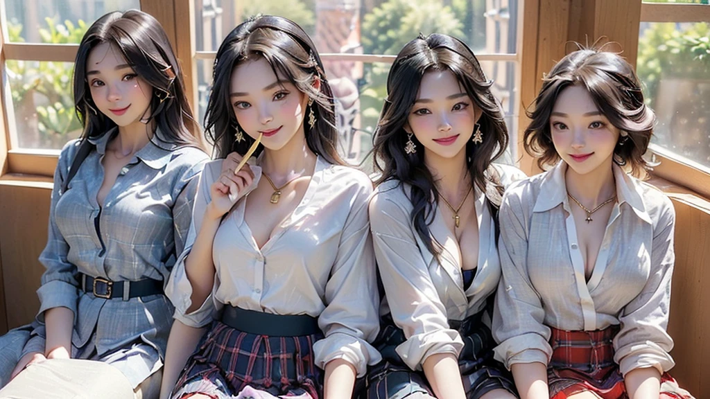 8k、RAW Photos、Highest quality、Super detailed、Super Resolution、Ultra HD、8k wallpaper、Amazing details
(((((((((Three Women)))))))))
((((((kitten))))))
A girl in a blazer uniform ((White blouse with formal collar, Blue Blazer,
Red Check Skirt, Red checkered ribbon on blouse)), Complete limbs, Full Finger,
(((((Inside the Starbucks store)))))、((16 year old female student))、(((((Eat cake、Drink coffee、smile)))))、(((Heart Necklace、Gold bracelet)))
(((Emphasize cleavage)))
(((((Woman sitting at the window seat)))))
((((Full body photo、The whole body is visible、Full body portrait))))