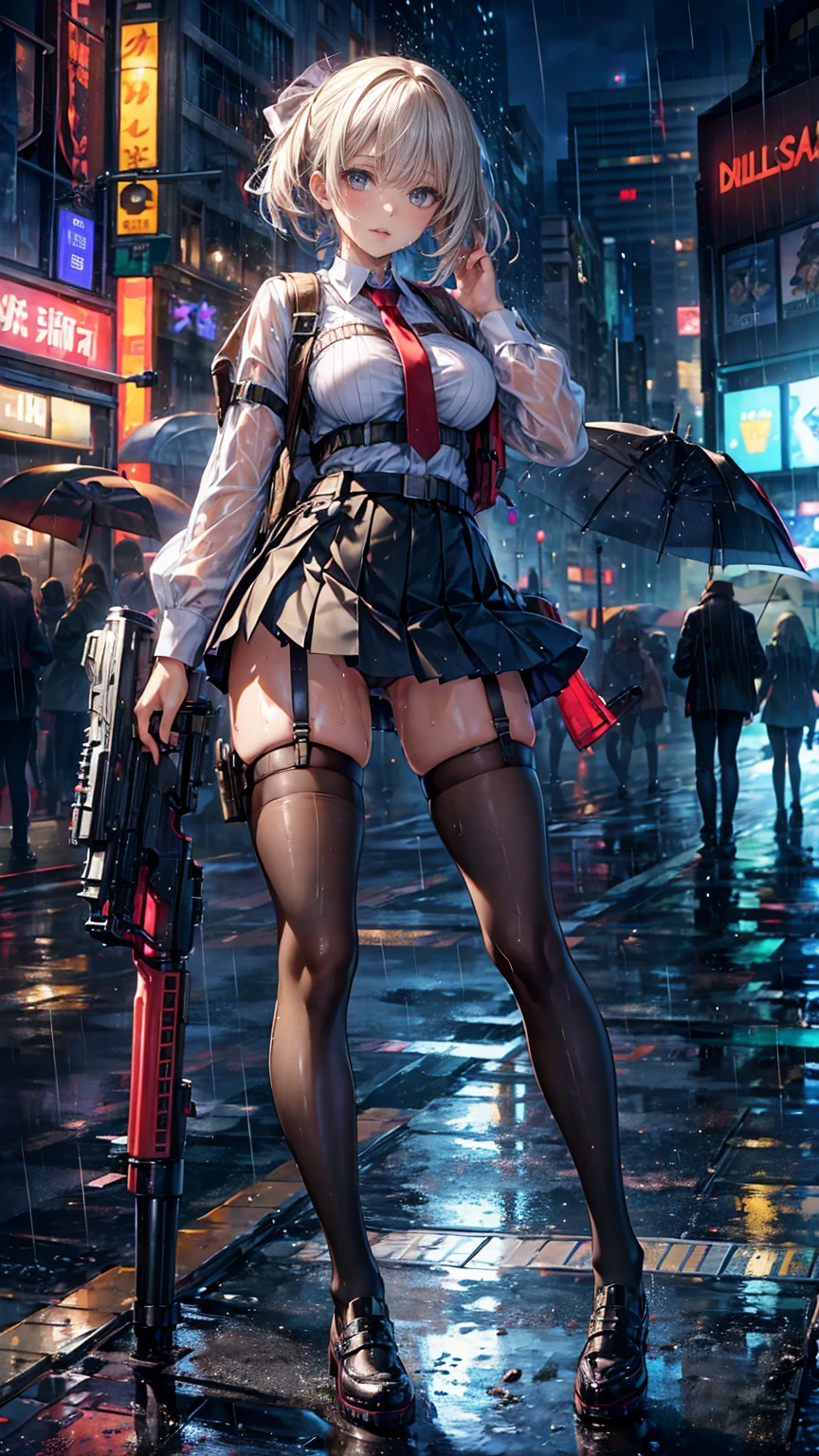 One Woman Full Body Tights garter belt holster Pleated skirt I'm wet in the rain gun belt