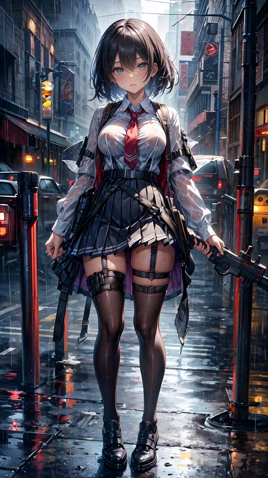 One Woman Full Body Tights garter belt holster Pleated skirt I'm wet in the rain gun belt