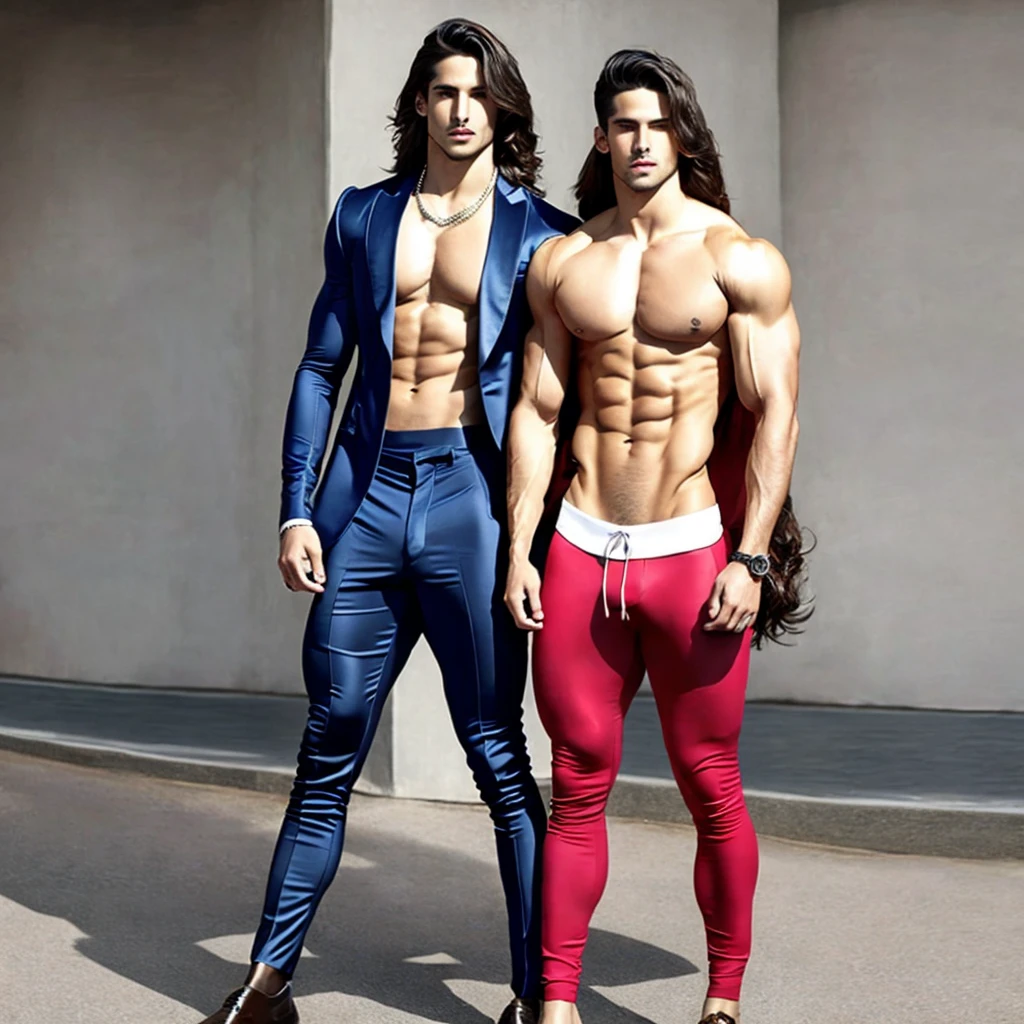 Realistic photo Gay Full body Elegant clothes noble Cute boy male twunk hyper muscles long hair lewdness lust big hips libido feminine big butt