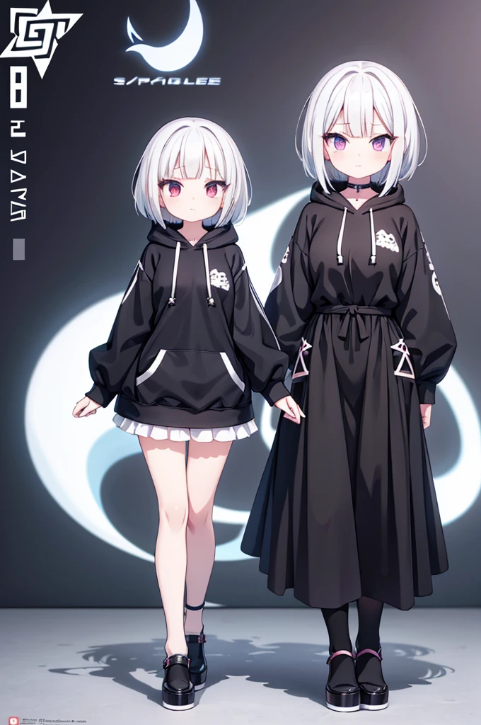 Anime-style image of a woman with white hair and black clothing, Cute 3D anime girl render, Cute anime waifu in a nice dress, Anime VTuber Full Body Model, Anime girl in a hoodie, Highly detailed characters, Official character art,exorcist,ghost,Bobcut,sweets