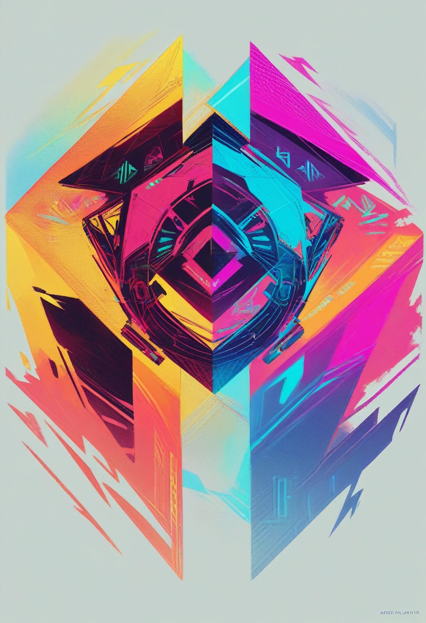 a colorful, abstract, MAEM 4 geometric logo design, clean minimalist style, symmetrical patterns, vibrant colors, 3d shapes, dynamic composition, futuristic, high contrast, minimalist,modern,sleek,simplistic,stylized,trendy