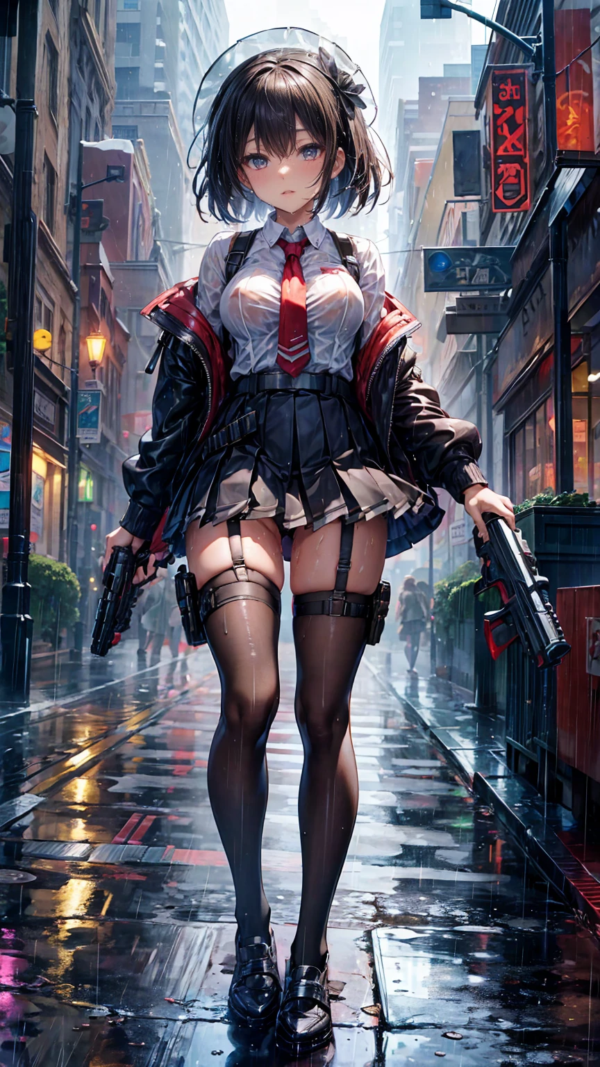 One Woman Full Body Tights garter belt holster Pleated skirt I'm wet in the rain gun belt