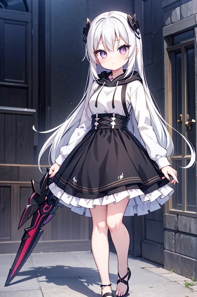 Anime-style image of a woman with white hair and black clothing, Cute 3D anime girl render, Cute anime waifu in a nice dress, Anime VTuber Full Body Model, Anime girl in a hoodie, Highly detailed characters, Official character art,exorcist,ghost,Hunter,sweets