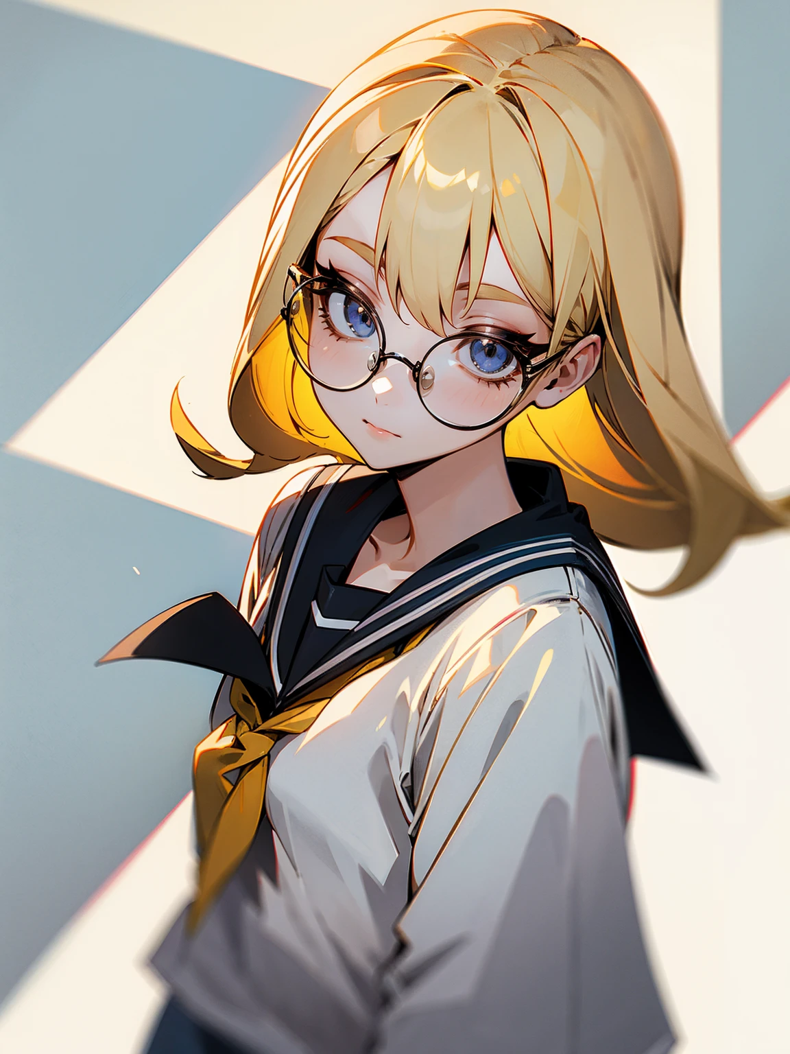 1female, blonde hair, glasses, grey eys, sailor outfit, class