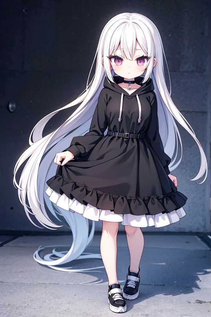 Anime-style image of a woman with white hair and black clothing, Cute 3D anime girl render, Cute anime waifu in a nice dress, Anime VTuber Full Body Model, Anime girl in a hoodie, Highly detailed characters, Official character art,exorcist,ghost,Hunter,sweets