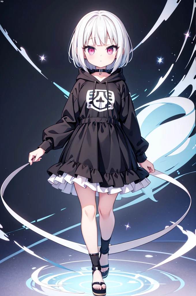 Anime-style image of a woman with white hair and black clothing, Cute 3D anime girl render, Cute anime waifu in a nice dress, Anime VTuber Full Body Model, Anime girl in a hoodie, Highly detailed characters, Official character art,exorcist,ghost,Bobcut,Hunter,sweets