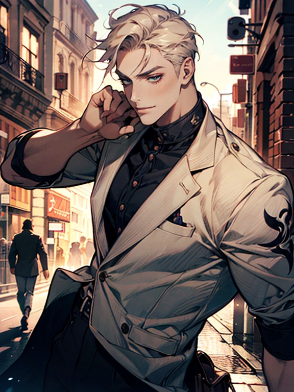 portrait of (sks man) in good mood, street fighter, attractive male, character design, dynamic lighting, cool and bright tint, painting by gaston bussiere, craig mullins, j. c. leyendecker, tom of finland