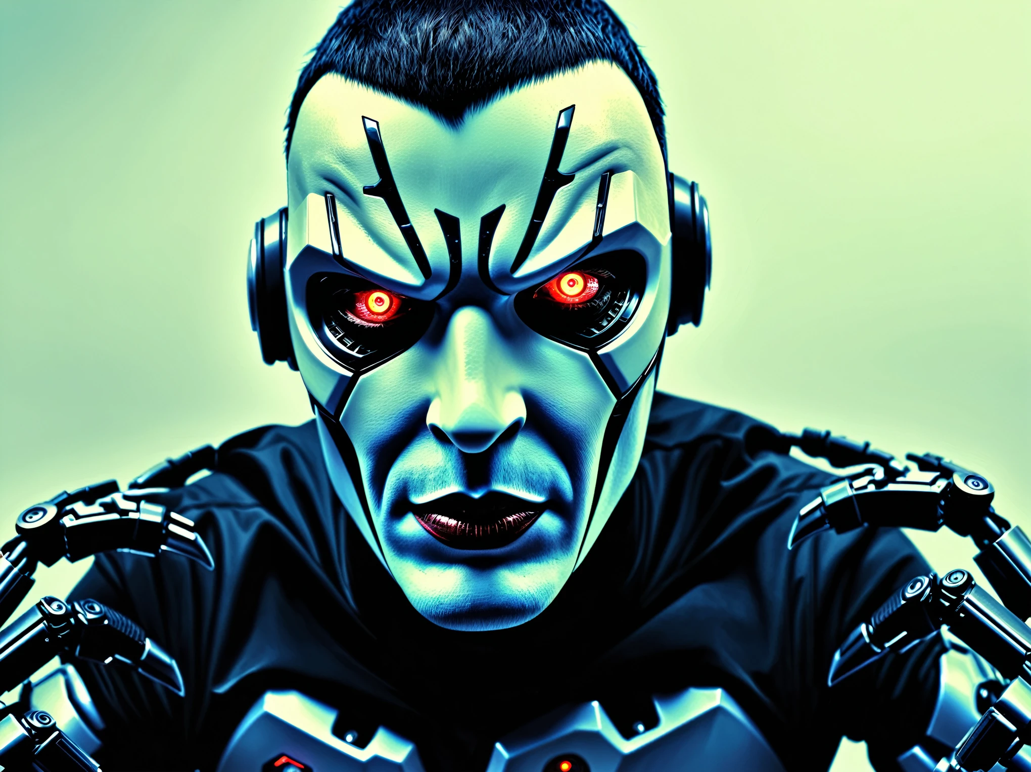 Make him a cruel and terrifying cyborg man
